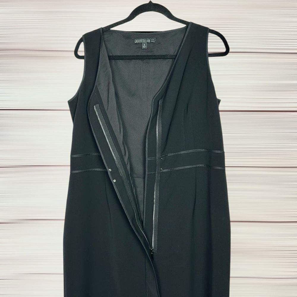 LAFAYETTE 148 Black Sheath Dress Sleeveless Front Zip Closure Size 16 - Picture 4 of 13